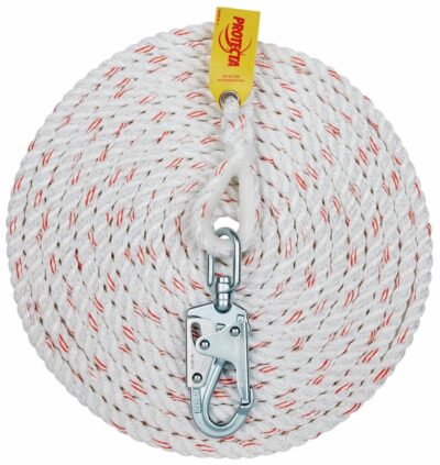 1299997 - Línea de Vida de Cuerda 3M Protecta con Gancho Giratorio, Mezcla de Poliéster y Polipropileno de 5/8 pulg., Blanca, 50 ft