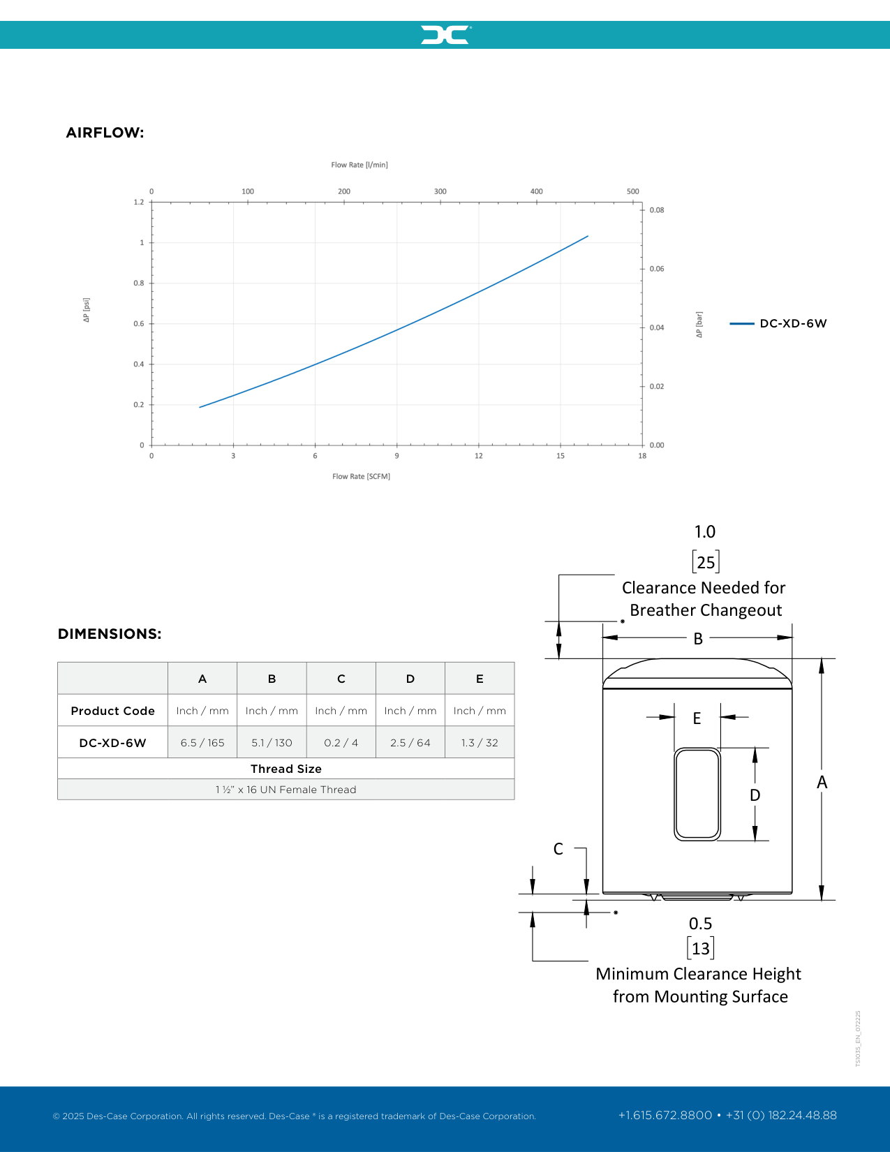 Des-Case Extreme Duty Breather DC-XD-6W dimensions diagram