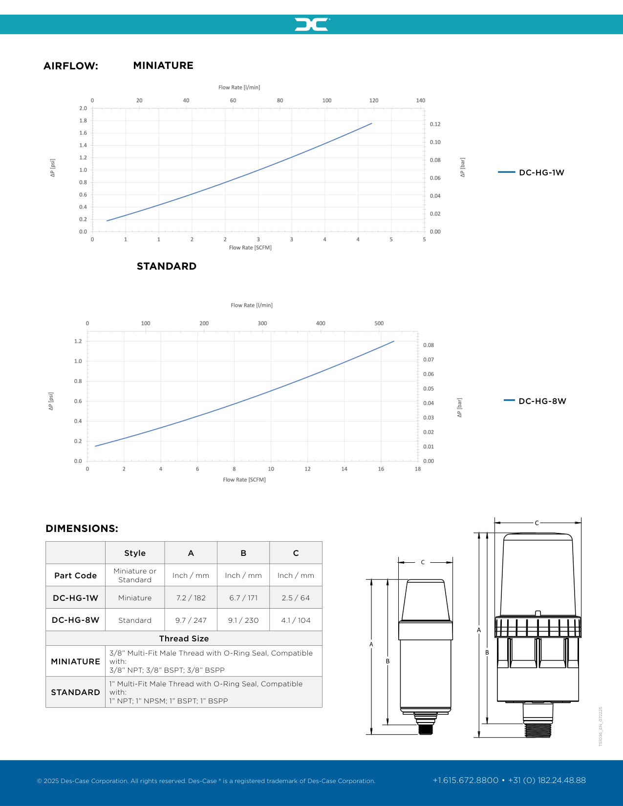 Des-Case HydroGuard Orange Silica breather dimensions diagram