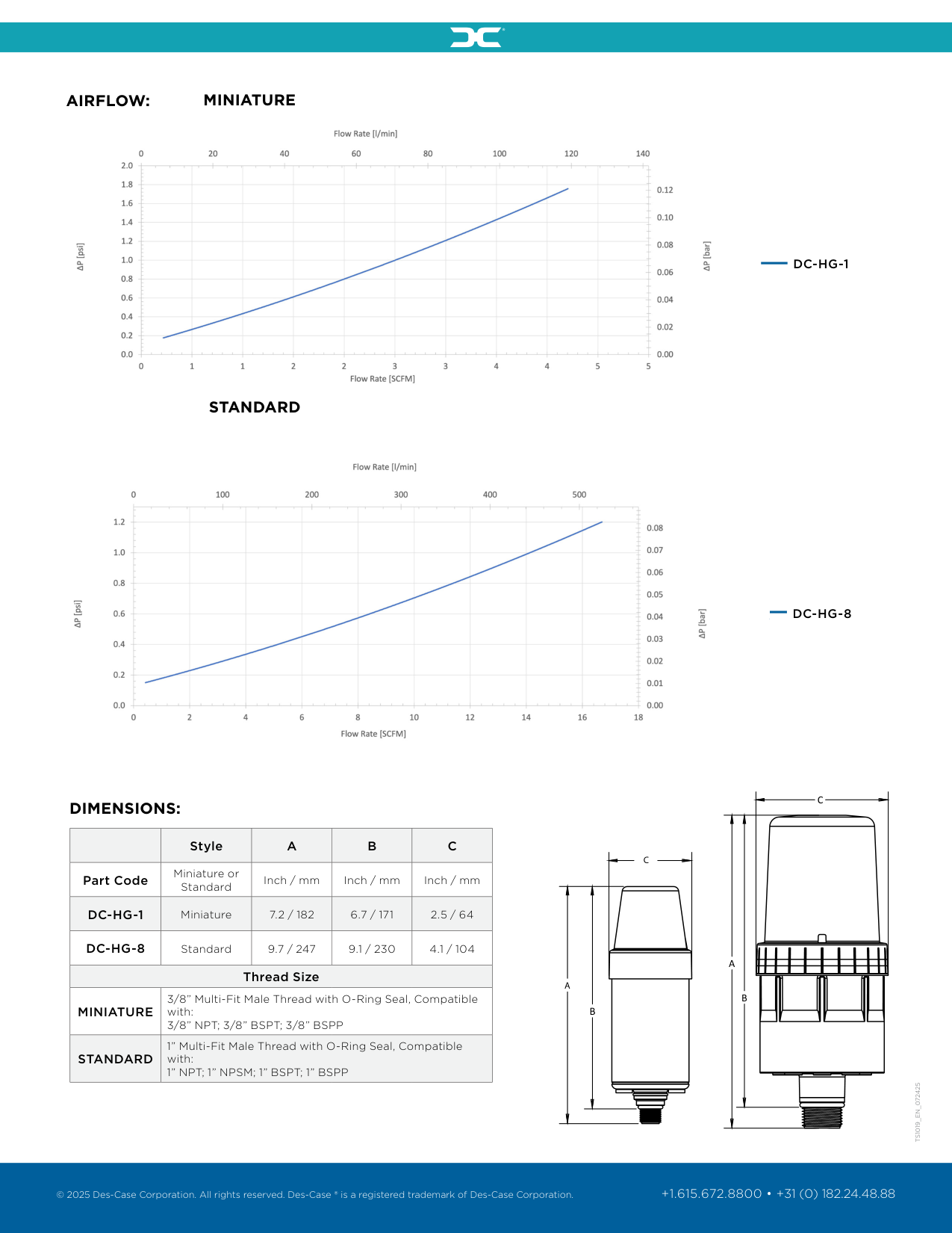 Des-Case HydroGuard Series breather dimensions diagram