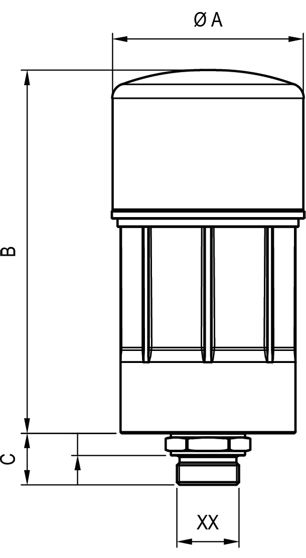 Diagrama de dimensiones de respiraderos Serie TDB de Des-Case