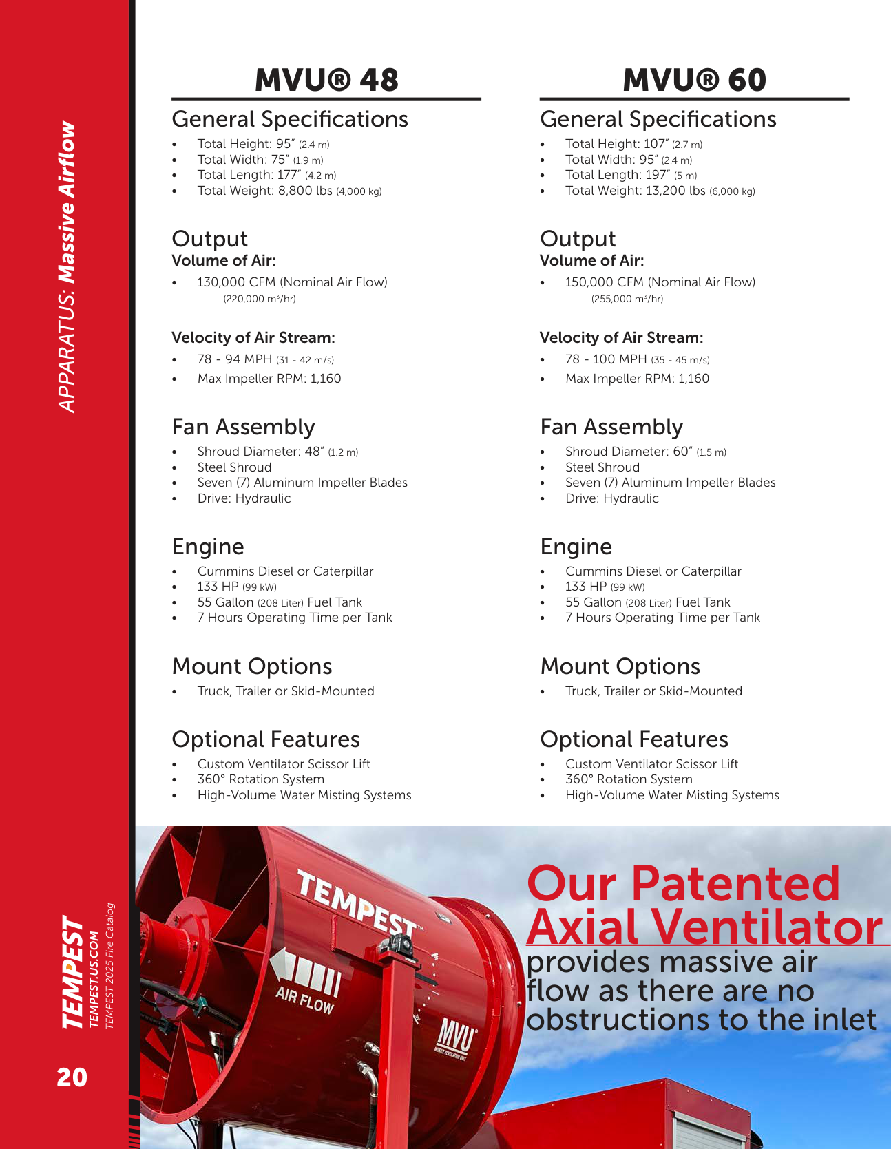 Tempest MVU 48 and MVU 60 specifications