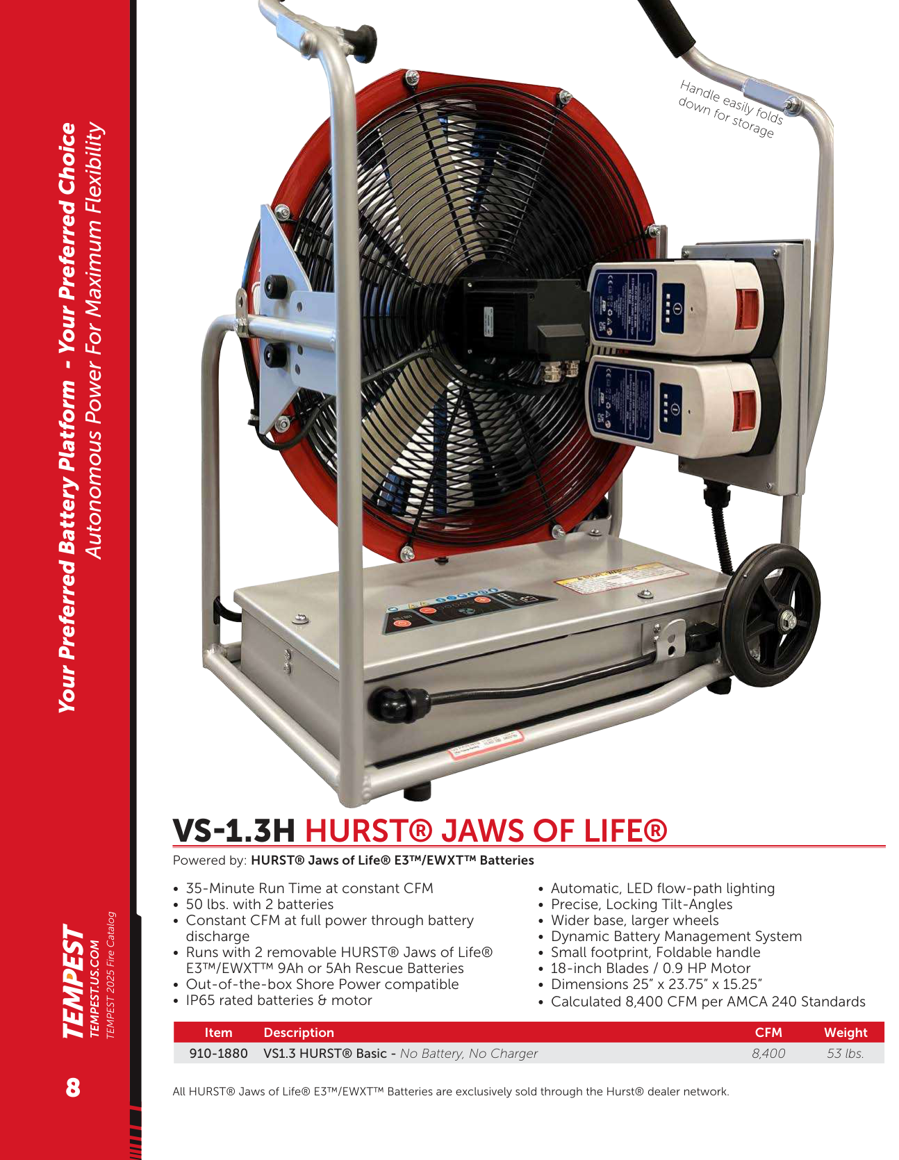 Especificaciones técnicas del ventilador Tempest VS-1.3H HURST