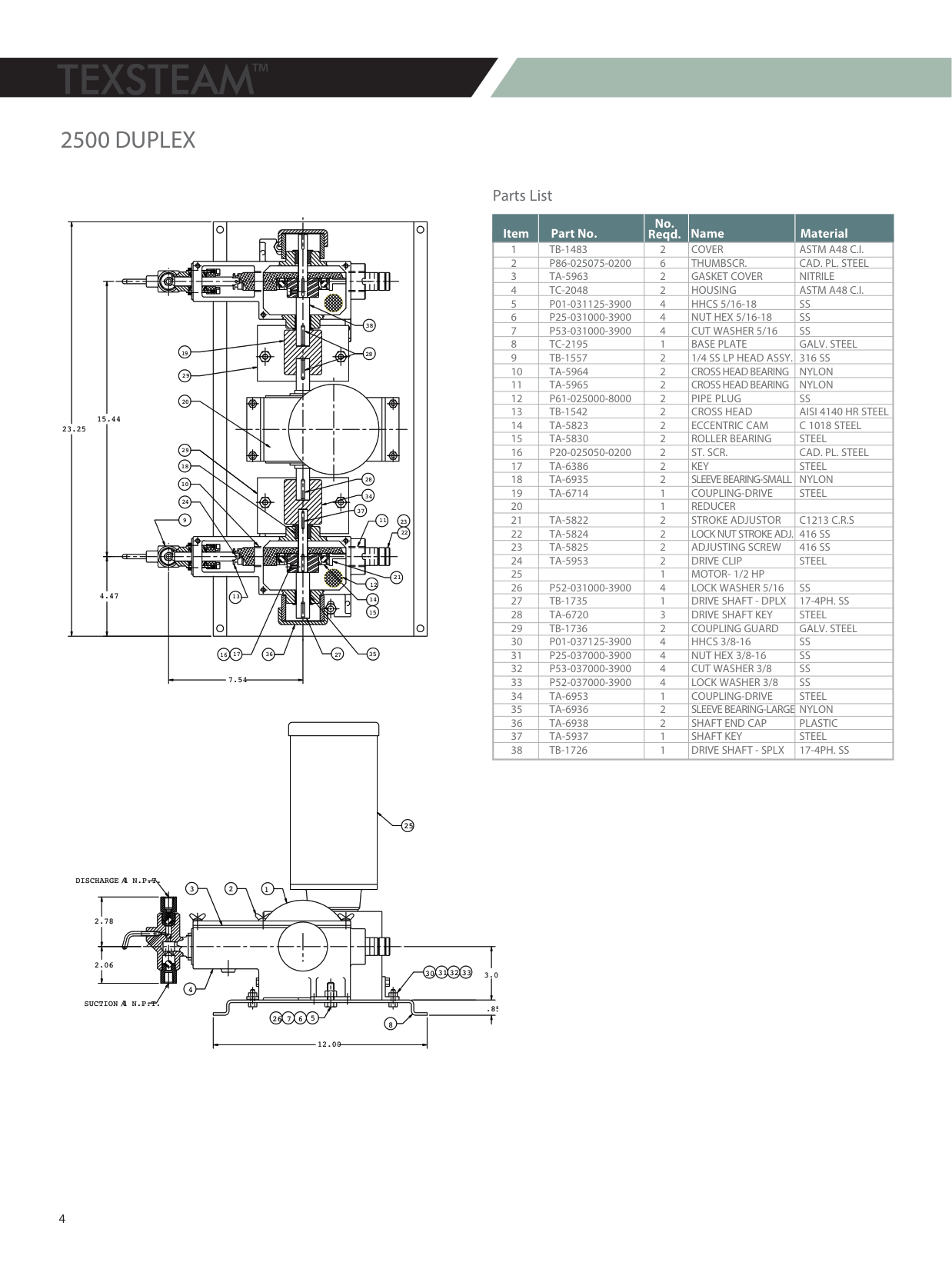 Texsteam Series 2500 Duplex Assembly Diagram