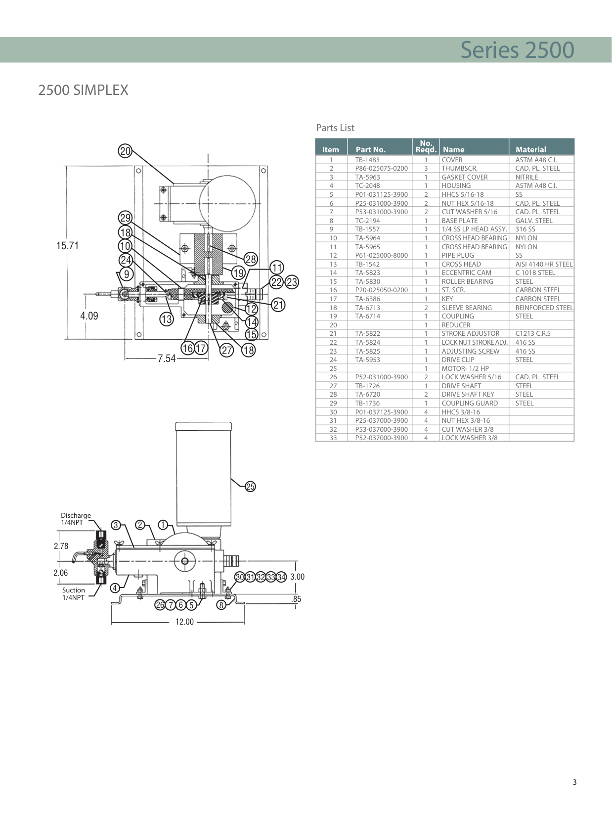 Texsteam Series 2500 Simplex Assembly Diagram