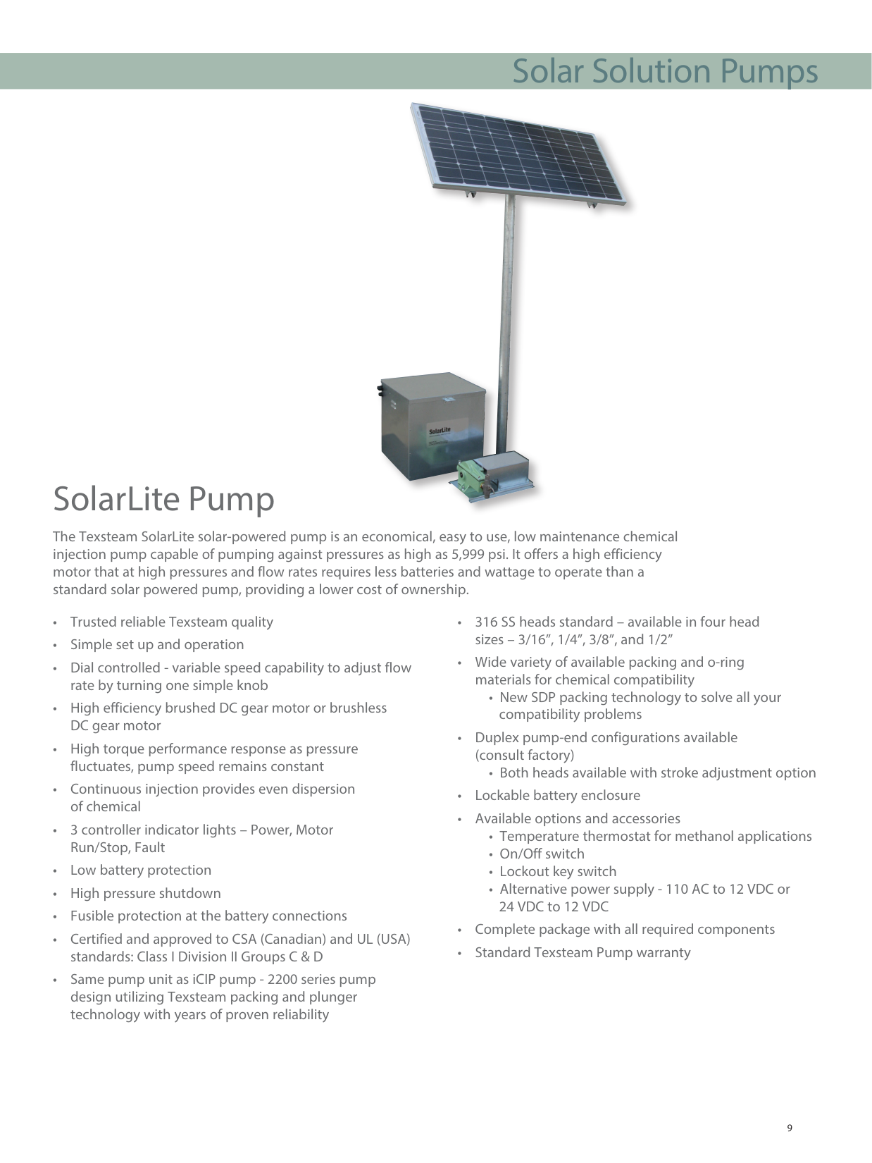 Texsteam SolarLite Solar Chemical Injection Pump