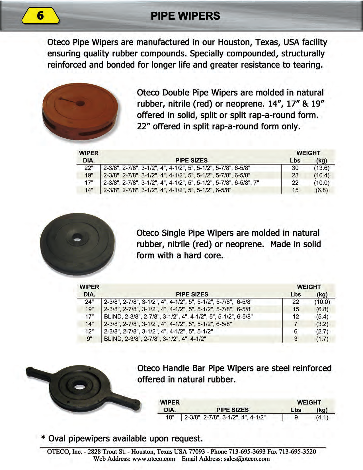 Especificaciones de Limpiadores de Tubería Dobles Simples Handle Bar Oteco