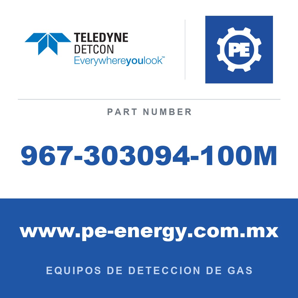 Detcon 967-303094-100M - Teledyne Detcon 967-303094-100M Conjunto de sensor de gas electroquímico DM-700 de 0-100 ppm H2S (DC) con condulet de acero inoxidable 316