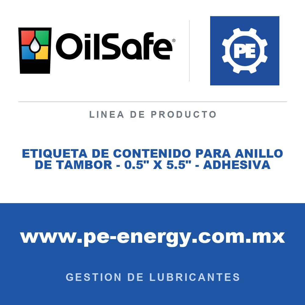 OilSafe ETIQUETA DE CONTENIDO PARA ANILLO DE TAMBOR - 0.5" X 5.5" - ADHESIVA - Etiqueta de contenido para anillo de tambor OilSafe - 0.5" x 5.5" - Adhesiva