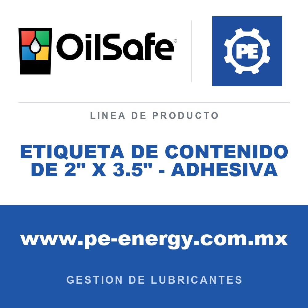 OilSafe ETIQUETA DE CONTENIDO DE 2" X 3.5" - ADHESIVA - Etiqueta de contenido OilSafe de 2" x 3.5" - Adhesiva