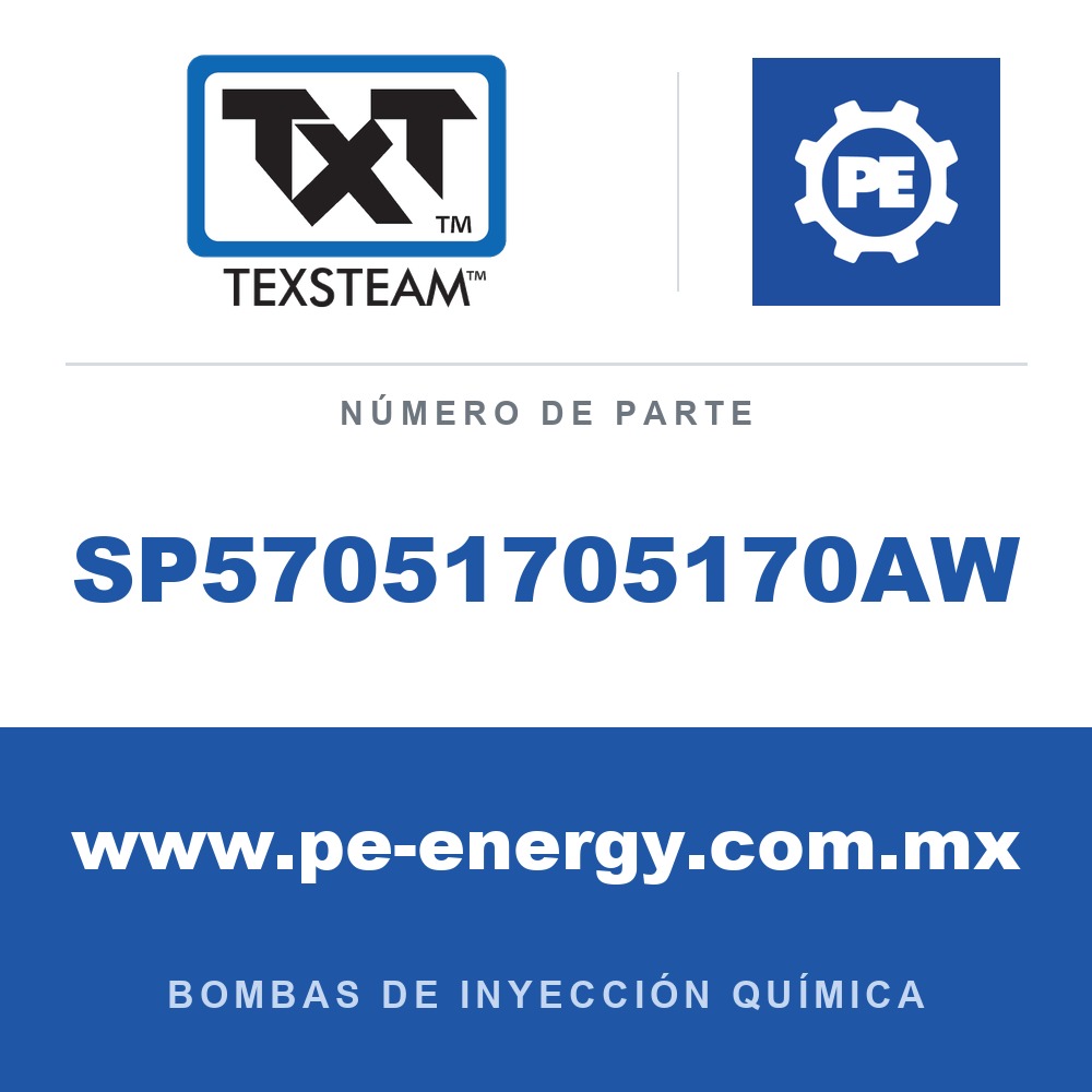 Texsteam SP57051705170AW Bomba - SP5 BOMBA (PUMP) TRÍPLEX (TRI) SS 1/2 FIJO (FIX) SS SDP/SDP ESTÁNDAR (STD) MOTOR (MTR)