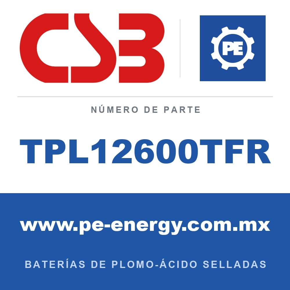 CSB Battery TPL12600TFR - CSB TPL12600TFR Batería de plomo-ácido sellada 12V 69Ah, caja retardante de llama