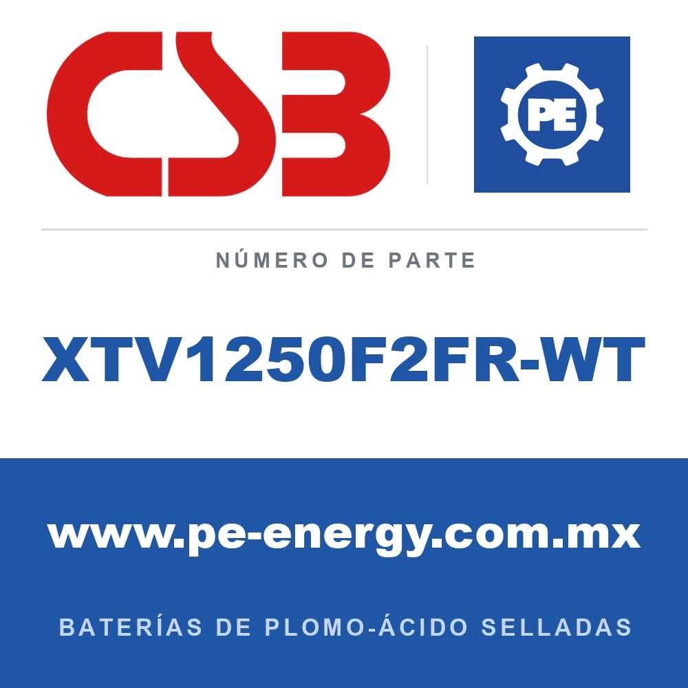 CSB Battery XTV1250F2FR-WT - CSB XTV1250F2FR-WT Batería de plomo-ácido sellada 12V 5Ah, caja resistente al fuego