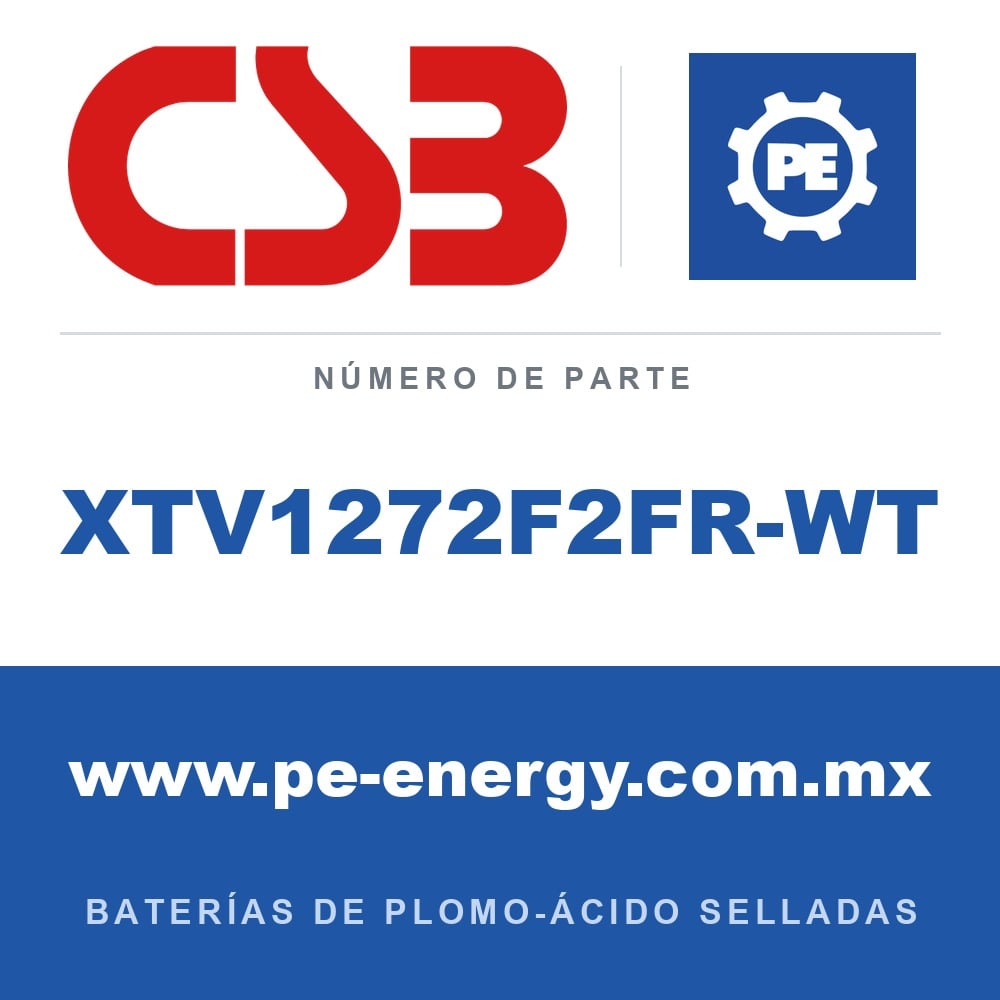 CSB Battery XTV1272F2FR-WT - CSB XTV1272F2FR-WT Batería de plomo-ácido sellada 12V 7.2Ah, caja resistente al fuego