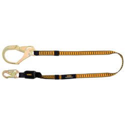 DEWALT DXFP611110 eslinga de una pierna de 6 ft.(1.8 m) con absorbedor externo, con gancho de seguridad en el extremo del anillo en D y gancho para barra de refuerzo en el extremo