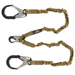 DEWALT DXFP613530 Eslinga de doble brazo de 6 ft. (1.8 m) con absorbedor de energía interno, extensión de 4′ a 6′ con gancho de seguridad de acero en el extremo del anillo en D y g