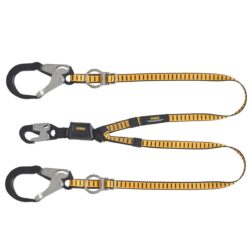 DEWALT DXFP615530 eslinga de doble brazo de 6 ft.(1.8 m), absorbedor de energía externo, amarre a anillo en D, ajustable, ganchos de seguridad de acero y aluminio en el extremo del